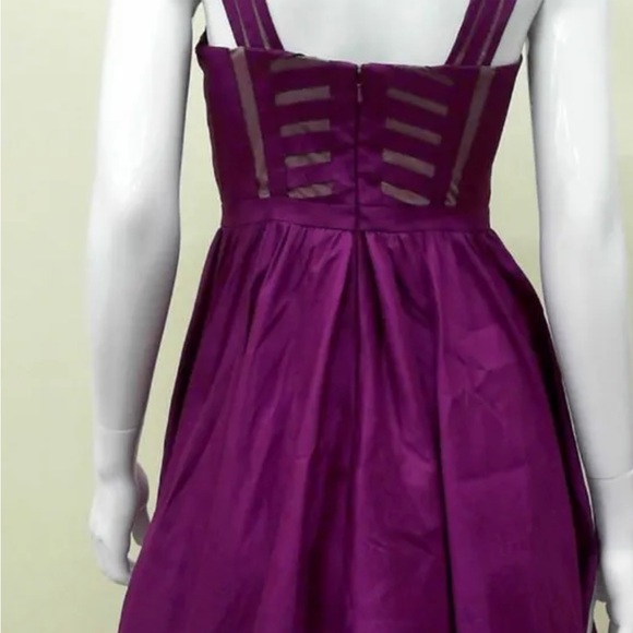 AQUA Berry (Purple) Taffeta Mesh Illusion (peekaboo) Fit & Flare Dress - Picture 4 of 6